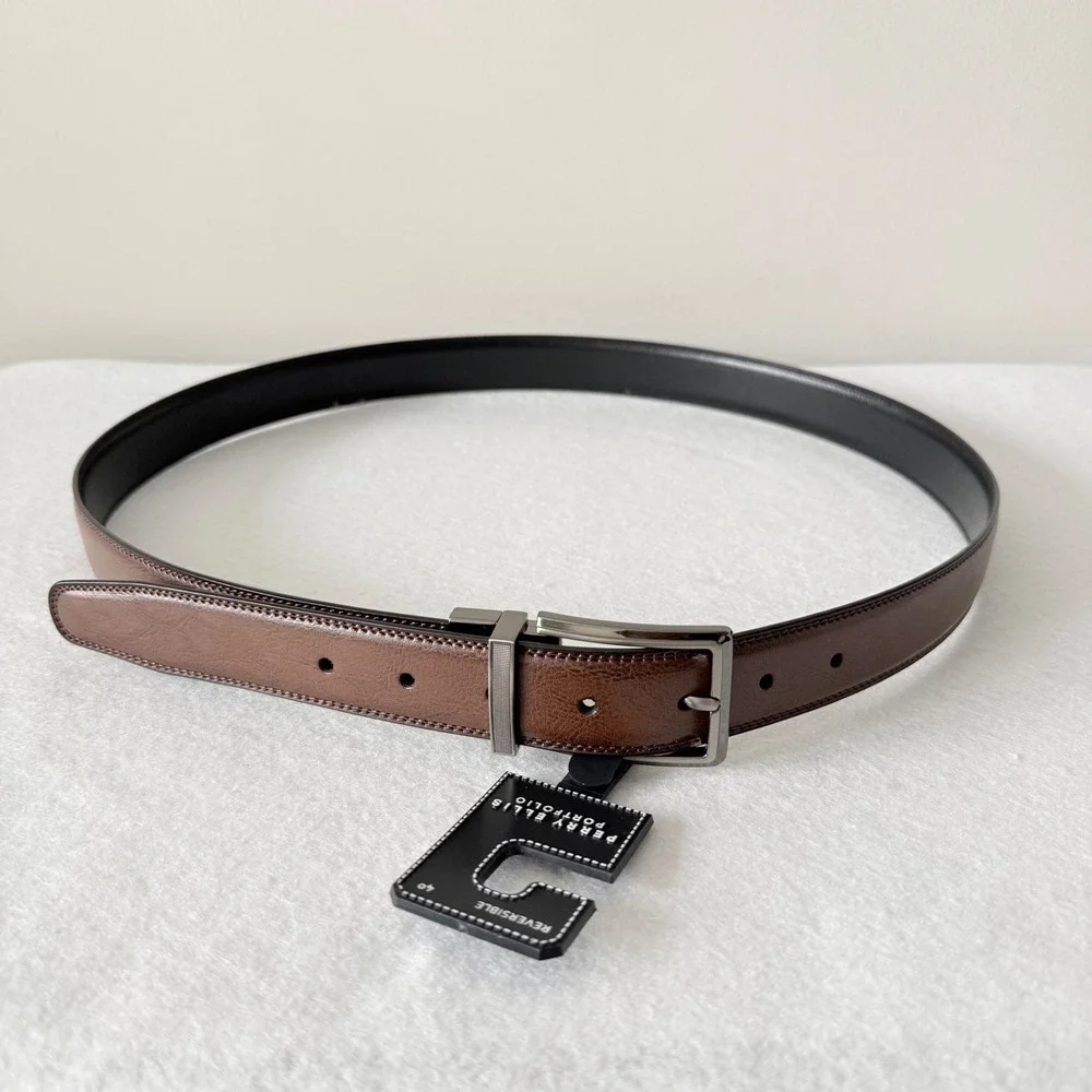 Perry Ellis Portfolio Reversible Leather Belt‎ Size 40 Brown Black NWT